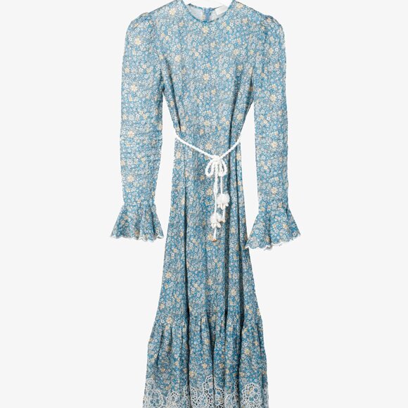 Zimmermann Carnaby Indigo Ditsy Floral-Print Broderie Anglaise Linen Maxi Dress - Picture 2 of 12